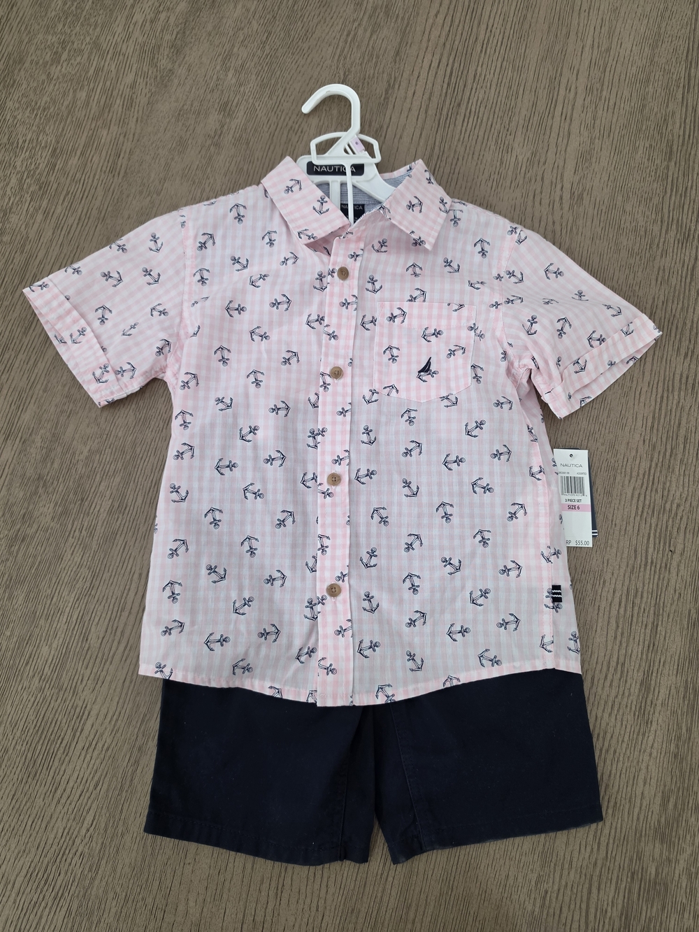 Nautica Pink & Navy Anchor Print Short Sleeve Button-Up - Kids